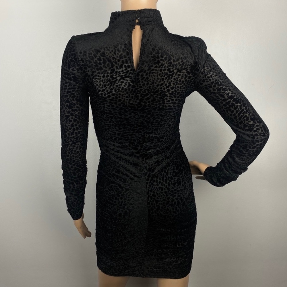 NEW LIKELY BLACK LEOPARD BURNOUT VELVET MINI DRESS - Picture 7 of 8